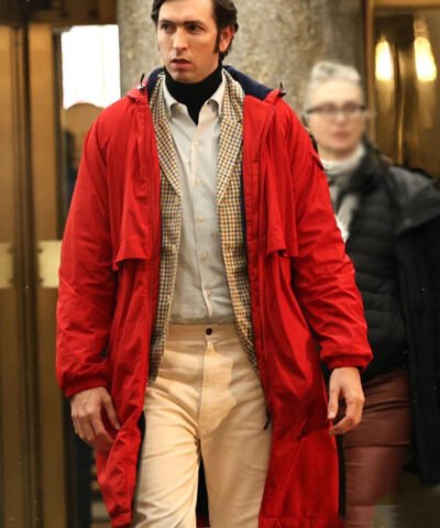 Movie Saturday Night 2024 Nicholas Braun Red Hooded Jacket