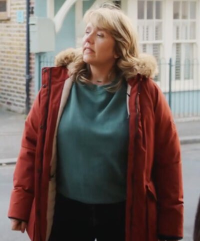 TV Series Whitstable Pearl 2024 Kerry Godliman Red Hooded Jacket