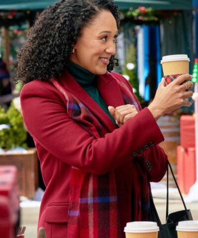 Movie Scouting For Christmas 2024 Tamera Mowry-Housley Red Wool Coat