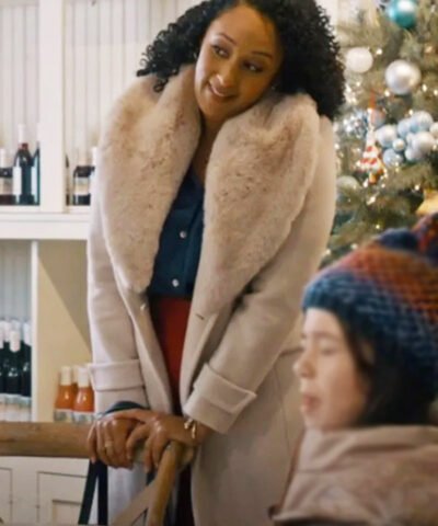 Movie Scouting For Christmas 2024 Tamera Mowry-Housley White Wool Shearling Trench Coat