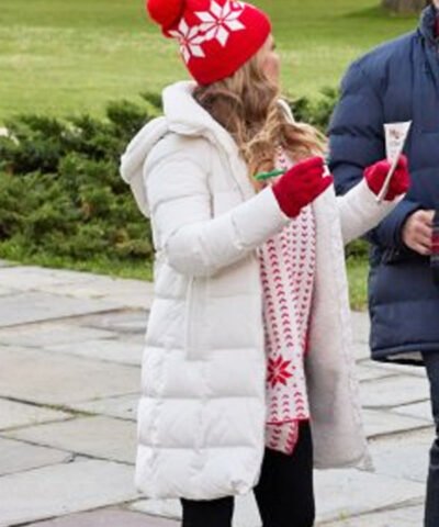 Movie Trivia at St. Nick's 2024 Tammin Sursok Shearling White Puffer Coat