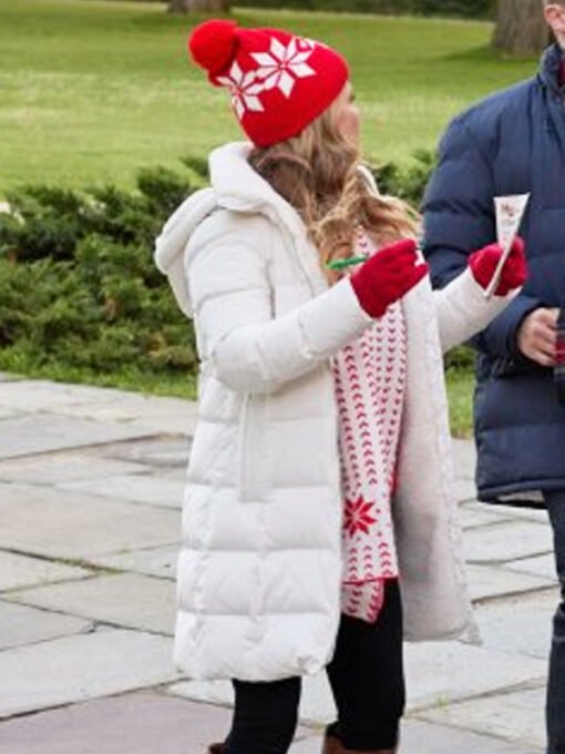 Movie Trivia at St. Nick's 2024 Tammin Sursok Shearling White Puffer Coat