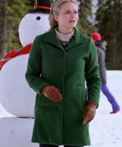 Movie Snowy with a Chance of Christmas 2024 Gwen Marley Green Wool Coat