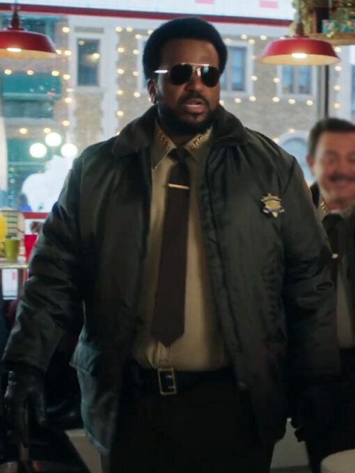 Movie Hot Frosty 2024 Sheriff Nathaniel Hunter Shearling Black Uniform Jacket