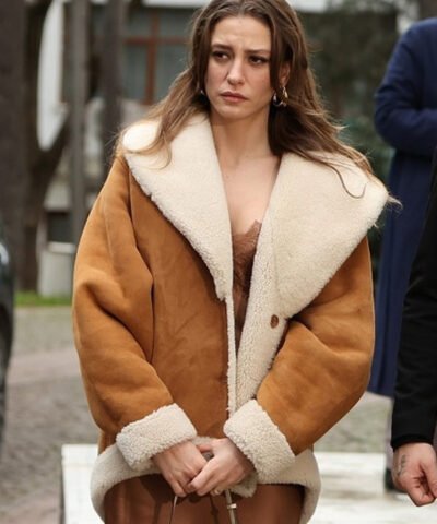 TV Series The Family (Aile) Serenay Sarikaya Brown Suede Leather Shearling Jacket