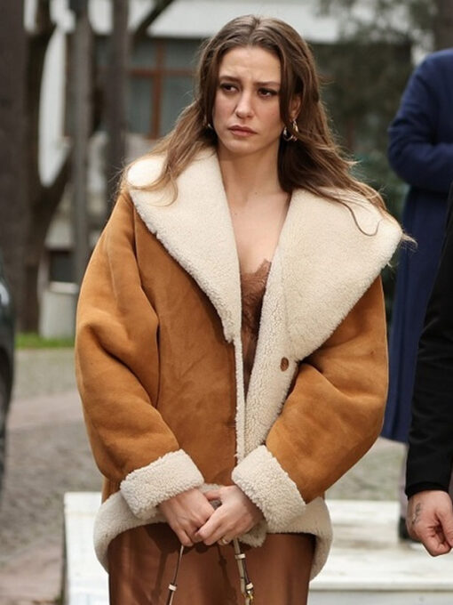 TV Series The Family (Aile) Serenay Sarikaya Brown Suede Leather Shearling Jacket