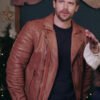 Movie Christmas At Plumhill Manor 2024 Kyle Pryor Brown Leather Jacket