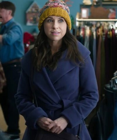 Movie Hot Frosty 2024 Lacey Chabert Blue Wool Coat