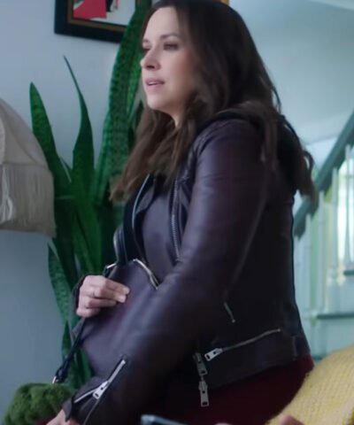 Movie Hot Frosty 2024 Lacey Chabert Black Quilted Leather Jacket