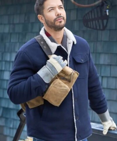 Movie Christmas Under the Lights 2024 Marco Grazzini Blue Shearling Jacket