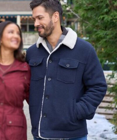 Movie Christmas Under the Lights 2024 Luke Blue Shearling Jacket