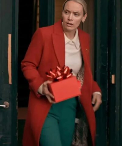 Movie The Christmas Charade 2024 Rachel Skarsten Red Wool Coat