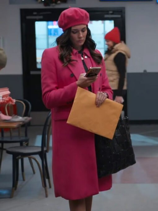 Movie A Reason for the Season 2024 Taylor Cole Pink Wool Coat