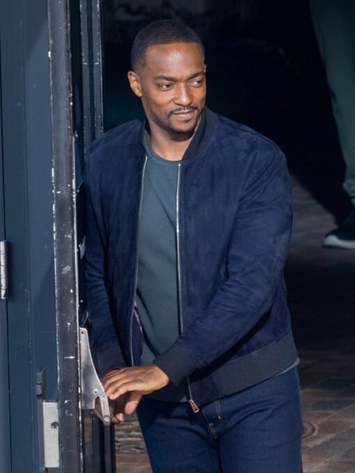 Movie Captain America Brave New World 2025 Anthony Mackie Blue Bomber Jacket