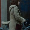 Say Nothing TV Series 2024 Lola Petticrew Beige Leather Shearling Hooded Jacket