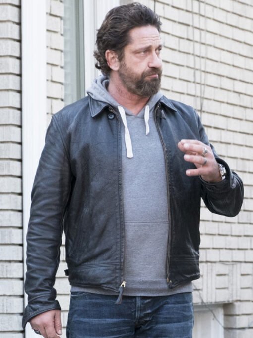 Movie Den Of Thieves Gerard Butler Black Leather Jacket