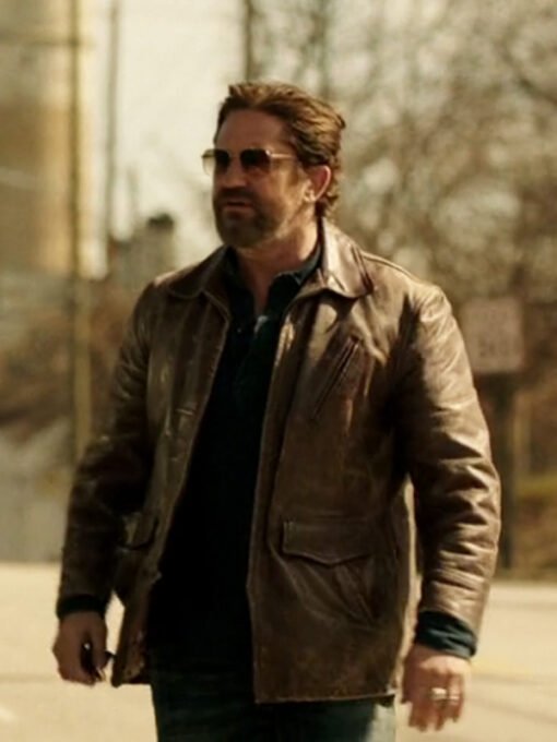 Movie Den Of Thieves Gerard Butler Brown Leather Jacket