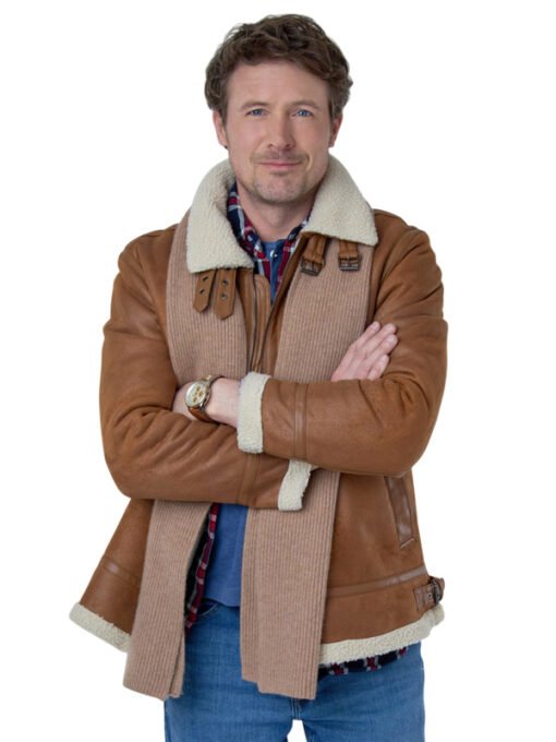 Movie Believe in Christmas 2024 John Reardon Shearling Brown Leather Jacket