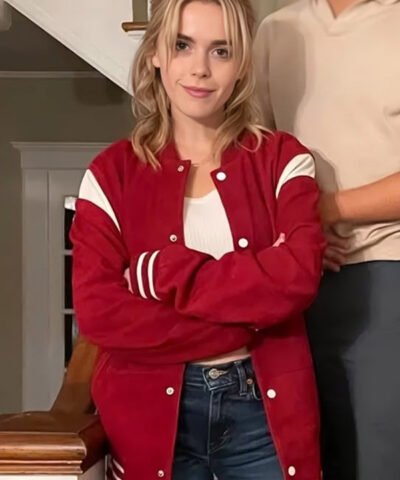 Movie Sweethearts 2024 Kiernan Shipka Red Varsity Jacket