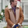 Movie Believe in Christmas 2024 Ethan Crane Shearling Brown Leather Jacket