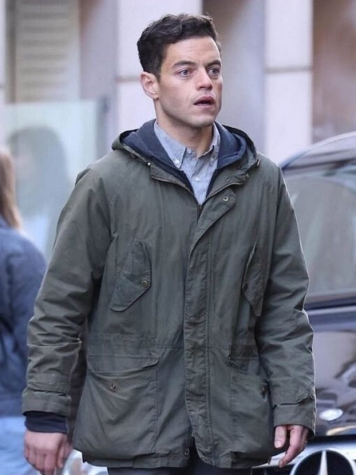 Movie The Amateur 2025 Rami Malek Green Hooded Cotton Jacket