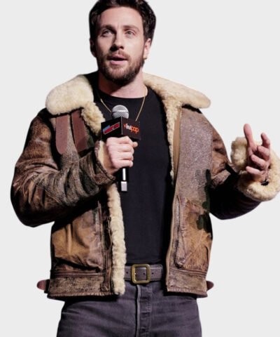 Movie Event Kraven the Hunter Aaron Taylor-Johnson Brown Shearling Leather Jacket