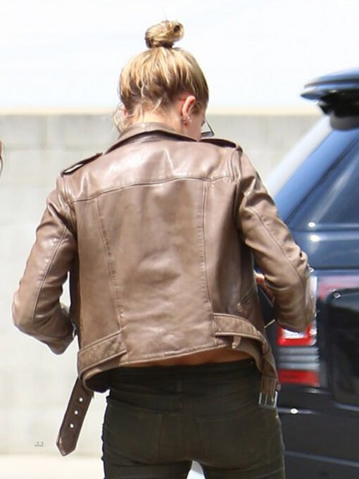 Beverly Hills Hailey Bieber Brown Biker Leather Jacket