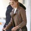 Hailey Bieber Brown Biker Leather Jacket