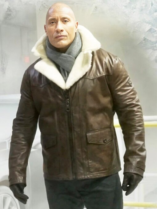 Dwayne Johnson Brown Shearling Leather Jacket