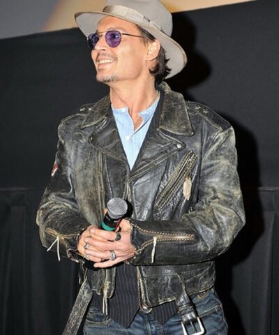 Actor Johnny Depp Black Distressed Leather Jacket