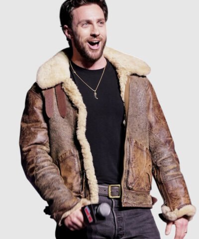 Aaron Taylor-Johnson Comic Con Brown Shearling Leather Jacket