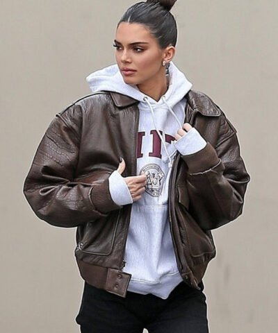 LA Street Style Kendall Jenner Brown Leather Jacket