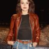 Selena Gomez New York Fashion Week Brown Leather Jacket