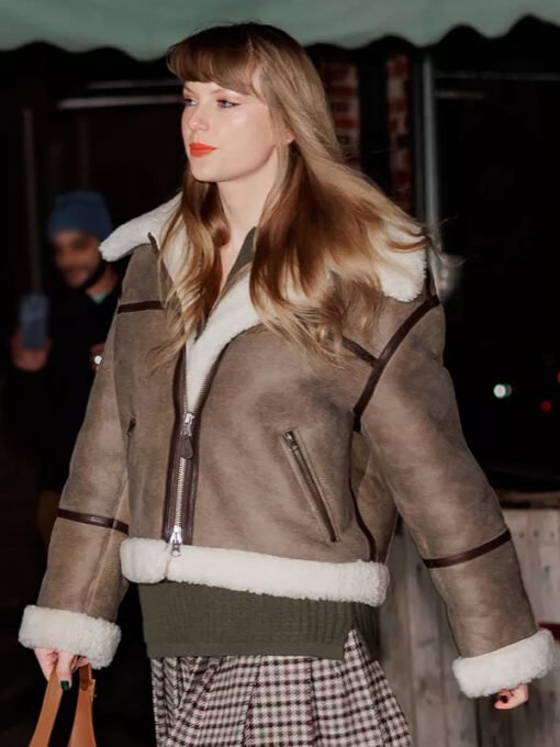 Taylor Swift Shearling Leather Aviator Jacket