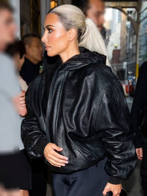 New York Street Style 2022 Kim Kardashian Leather Jacket