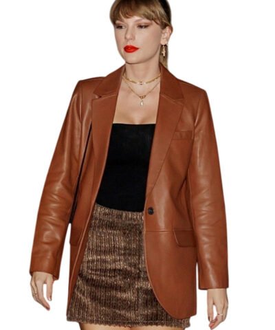 Taylor Swift Brown Leather Blazer Coat