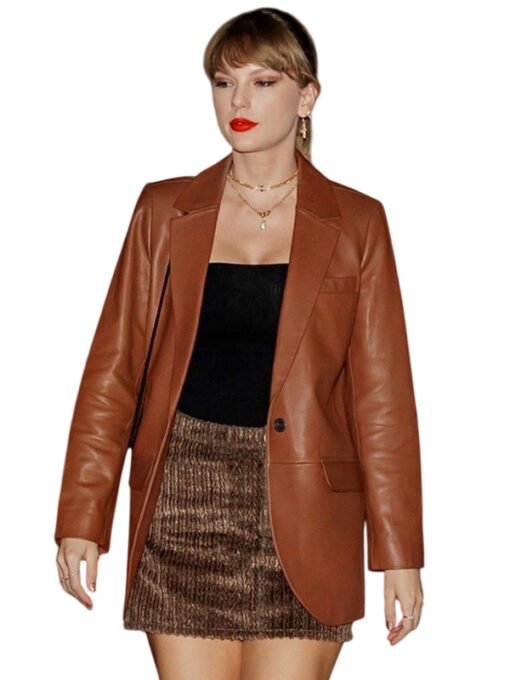 Taylor Swift Brown Leather Blazer Coat