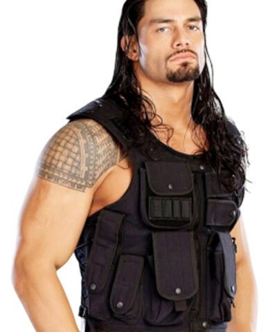 WWE Wrestler Roman Reigns Black Leather Vest