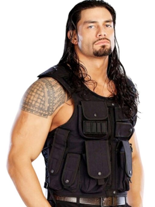 WWE Wrestler Roman Reigns Black Leather Vest