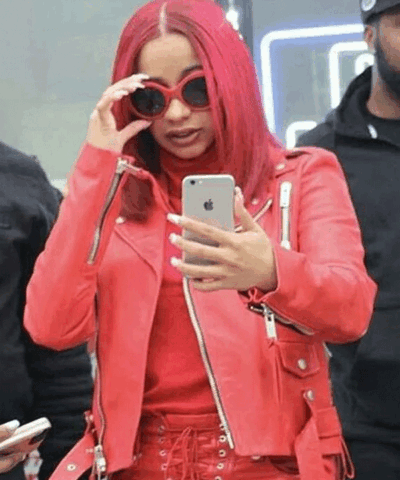 Cardi B Red Leather Jacket