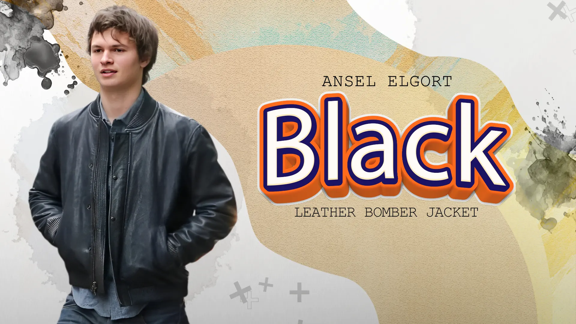 Ansel Elgort Black Leather Bomber Jacket 