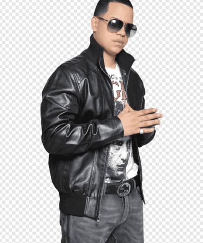 Daddy Yankee SiriusXM Studio Black Leather Bomber Jacket