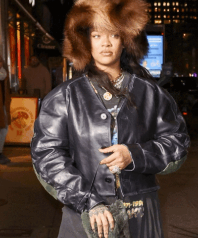 NYC 2024 Rihanna Cropped Leather Jacket